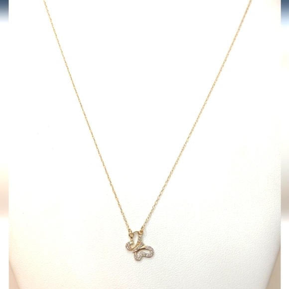 10k Solid Gold Necklace With Diamond And Gold Butterfly Pendant - Picture 2 of 10
